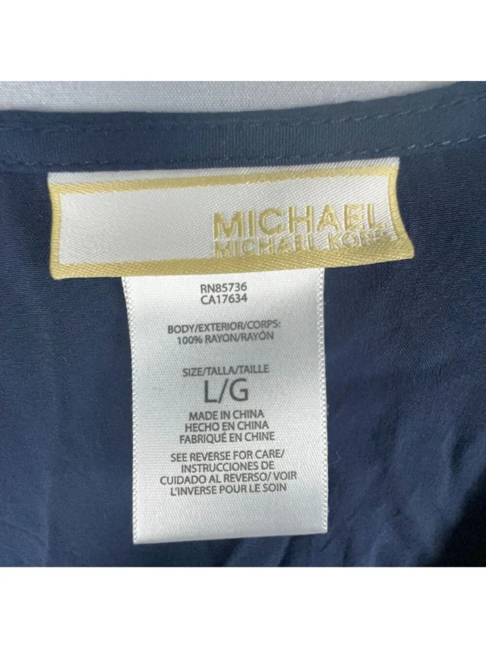 Michael Kors Tunic Blouse Top Size Large Navy Long Sleeve Quarter Zip V Neck